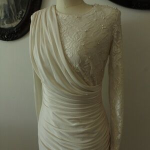 1980's Susan Roselli for Vijack Jersey Knit and Beaded Lace Dress